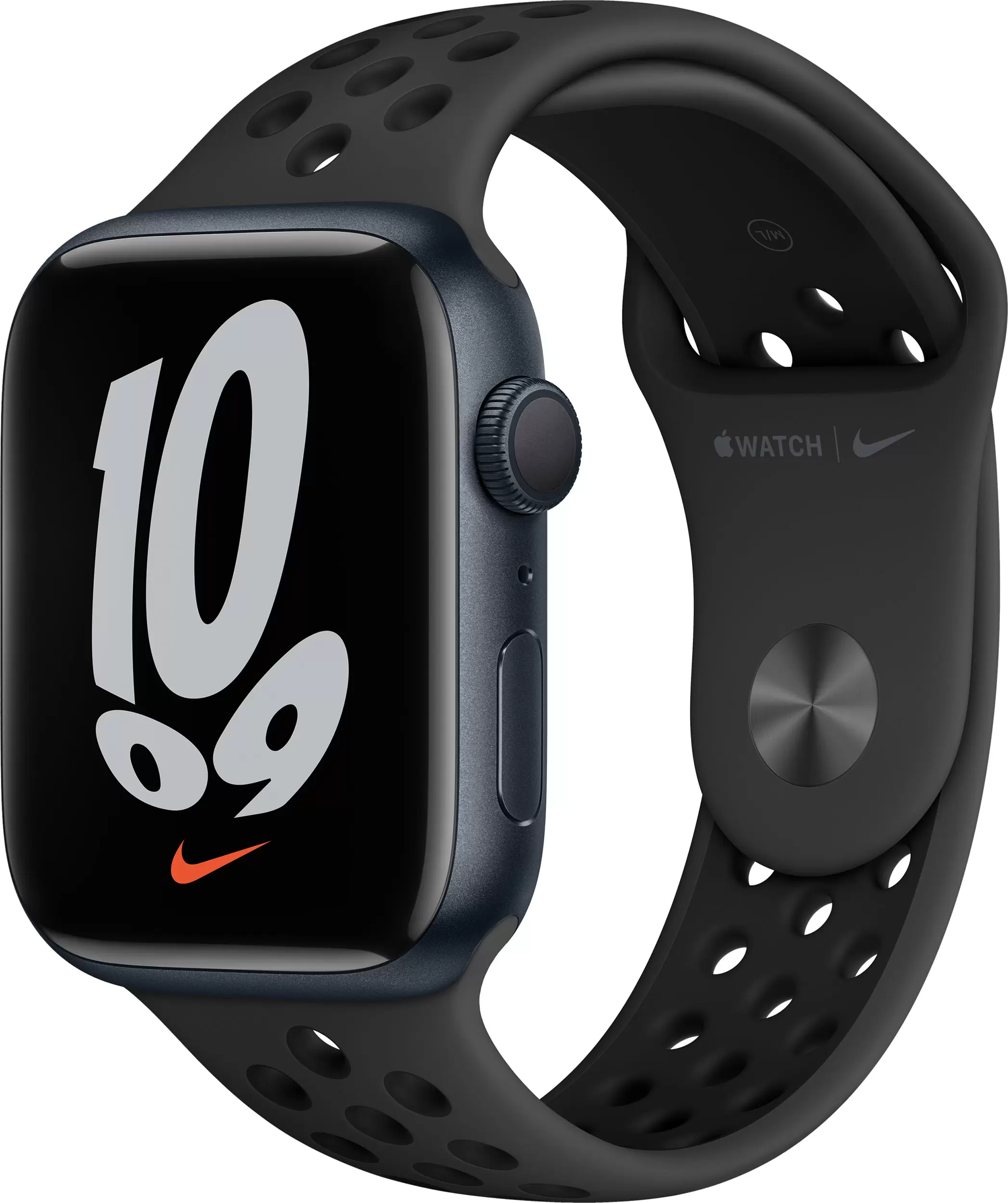 Apple Watch Nike Series 7, 45 мм, корпус из алюминия цвета (тёмная ночь), спортивный ремешок Nike цвета (антрацитовый/чёрный) в Тюмени